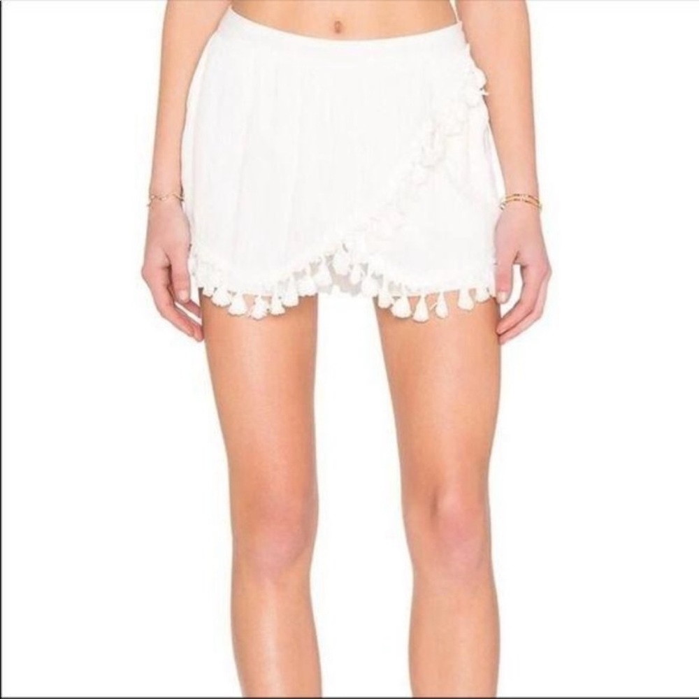 WYLDR White Told You Tassel Trim Wrap Front Shorts